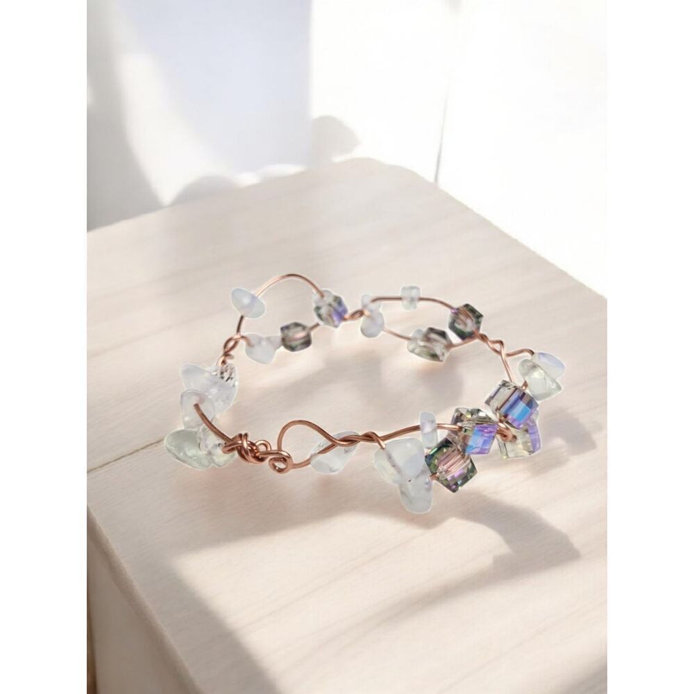 Handmade Purple Transparent Opalite Copper Wire Wrapped Glass Bead Bracelet - Picture 14 of 14